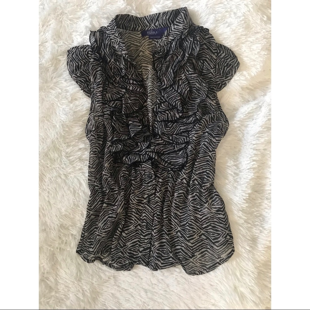 Zebra Print Sheer Ruffle Top
